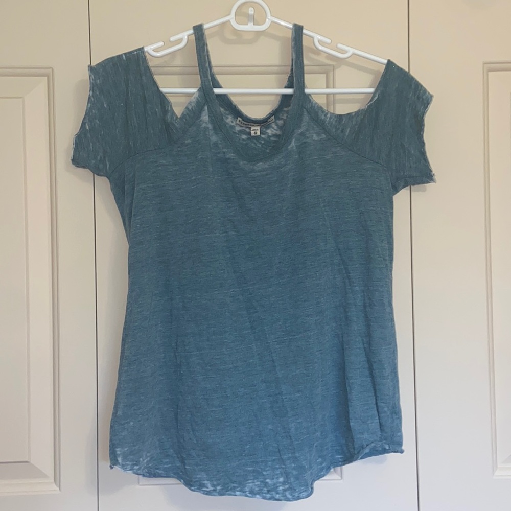 Express Teal Tee with Shoulder Cut Outs